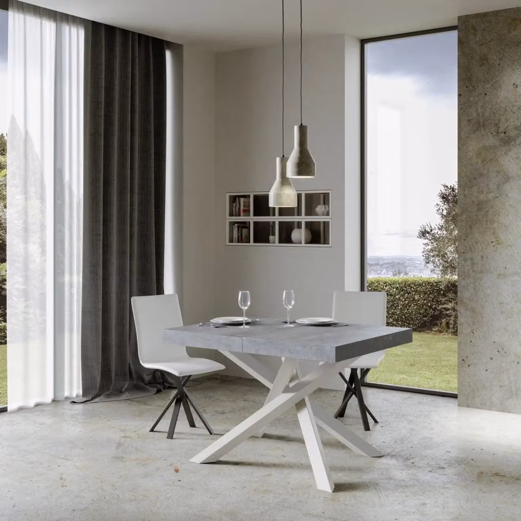 Tavolo Allungabile Volantis Premium GIORDANOSHOP con Piano in Cemento e Telaio Bianco, L/P/H: 130-390 x 90 x 77 cm – 2