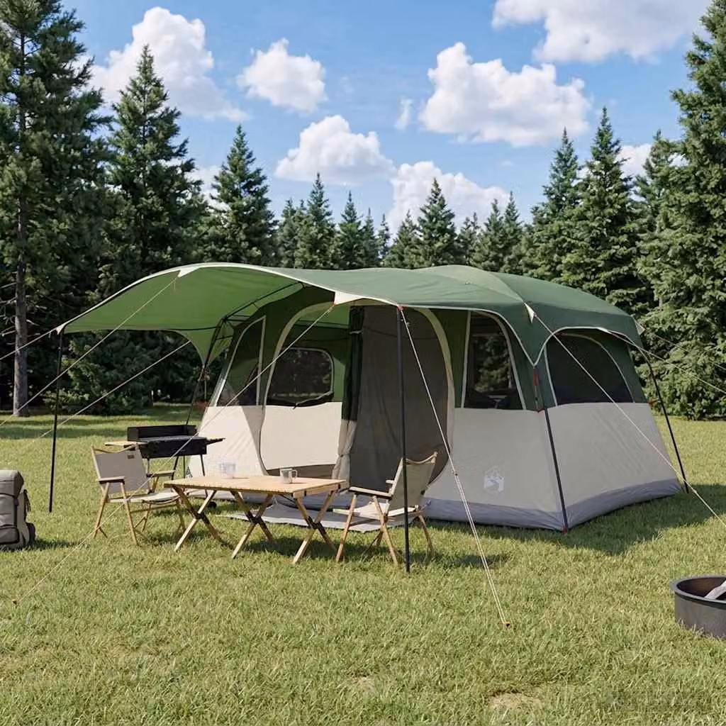 Tenda a tunnel vidaXL per 6 persone in poliestere e acciaio, colore verde