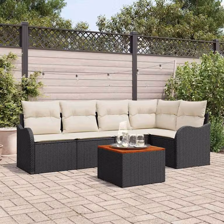 Maison Exclusive - Set da giardino composto da 6 pezzi. Divano e poltrone in rattan sintetico, colore nero e crema