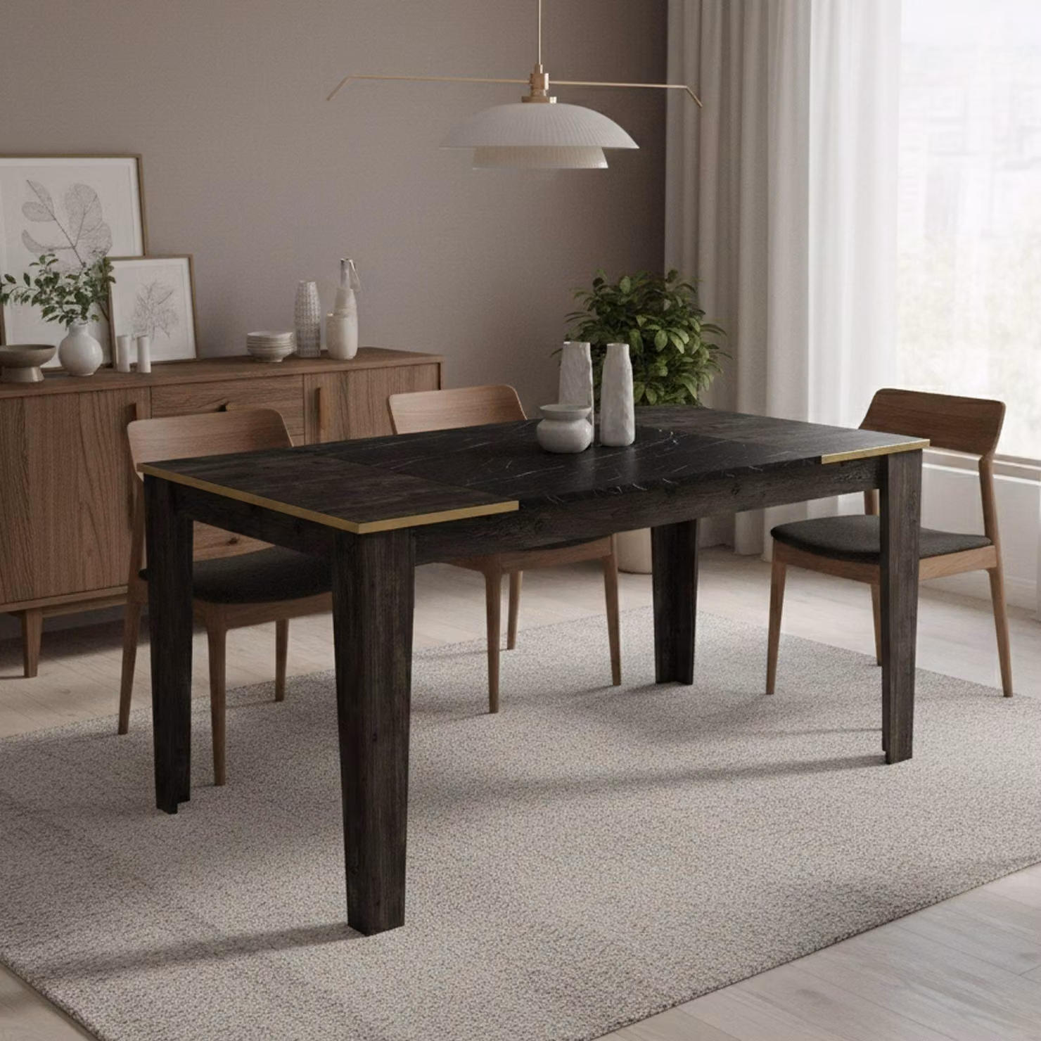 Dmora Tavolo Fisso Asciano 85x145x76.2h cm Nero, 8 Posti Forma Rettangolare