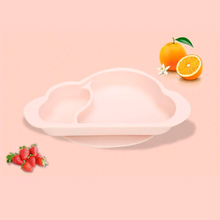 Piatto per la pappa in silicone, simpatica forma a nuvola, design diviso, ventosa per la pappa dei più piccoli, rosa