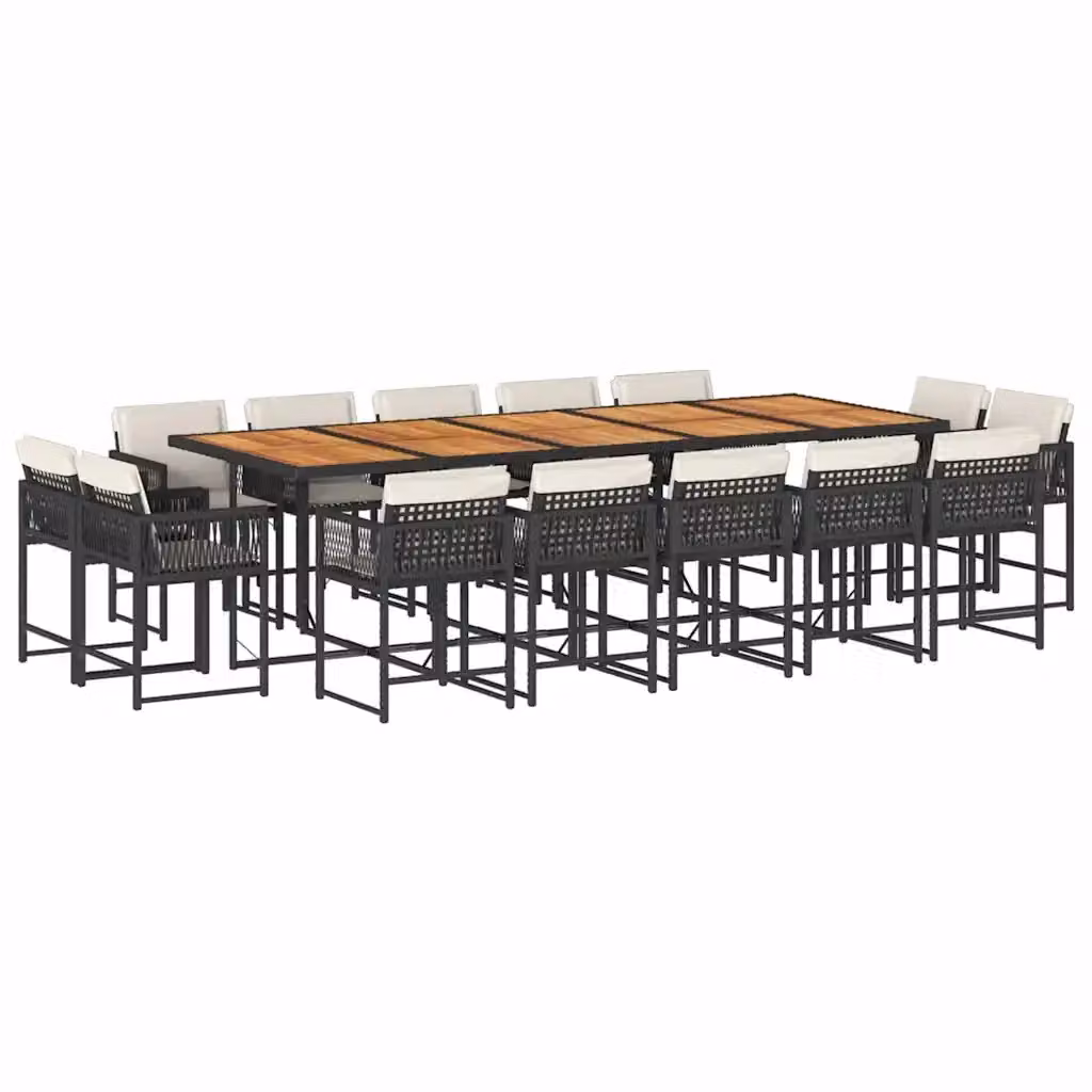 Set da pranzo da giardino vidaXL in polyrattan e legno di acacia con 15 pezzi e cuscini, colore nero – 2