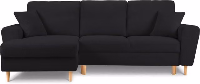 Divano convertibile angolare sinistro con contenitore Kyoto di Cosmopolitan Design, 4 posti, in bouclé nero, L: 241 cm, P: 145 cm, H: 88 cm