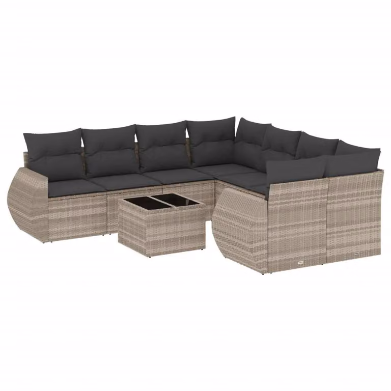 Set Divano da Giardino 9pz con Cuscini Grigio Chiaro Polyrattan