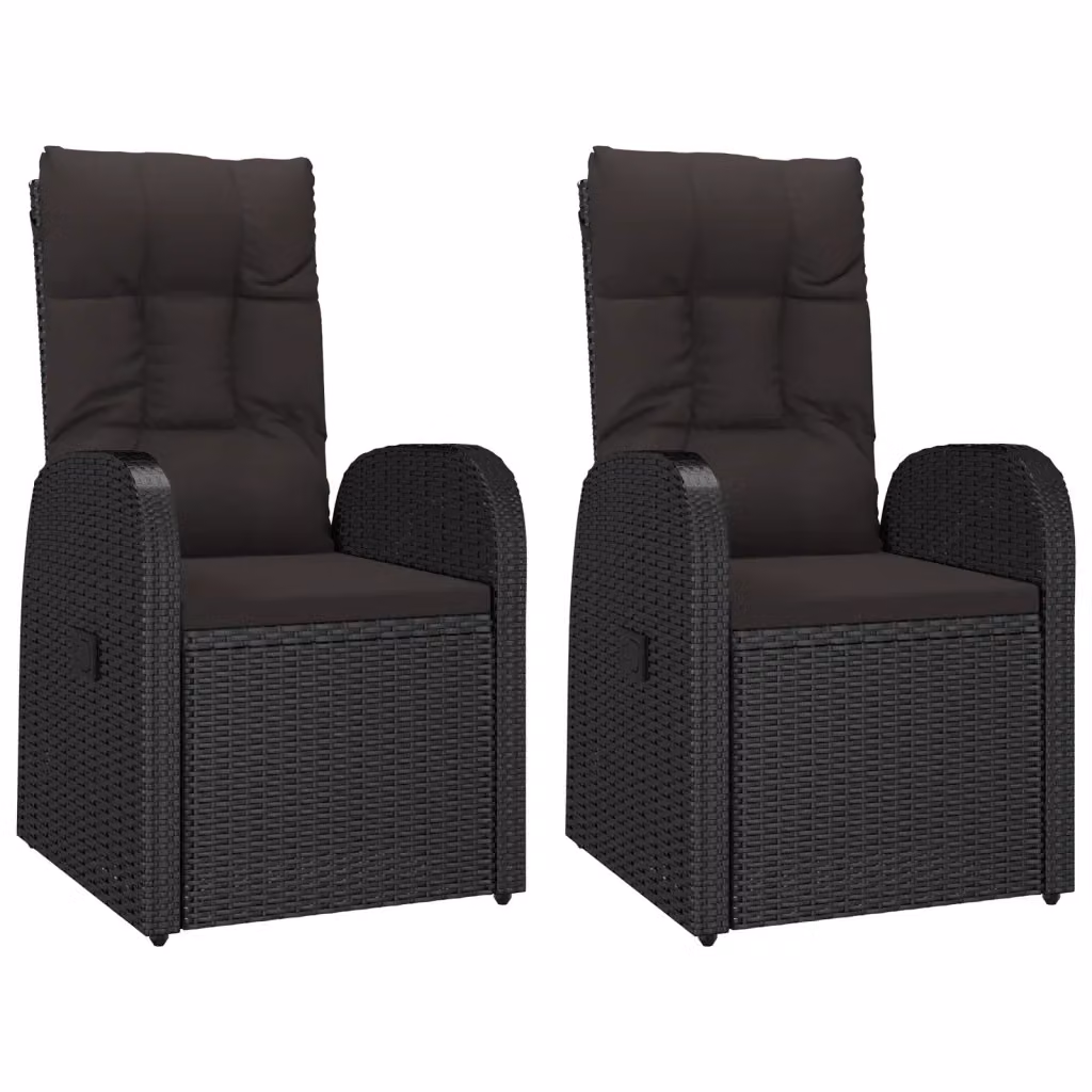Set di 2 sedie da giardino reclinabili vidaXL in polyrattan nero con cuscini – 2