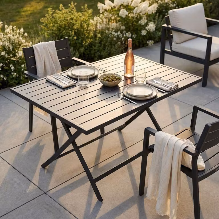 Milani Home - tavolo da giardino pieghevole, alluminio, pieghevole salvaspazio, 6 posti, antracite, piano 77 x 130 cm