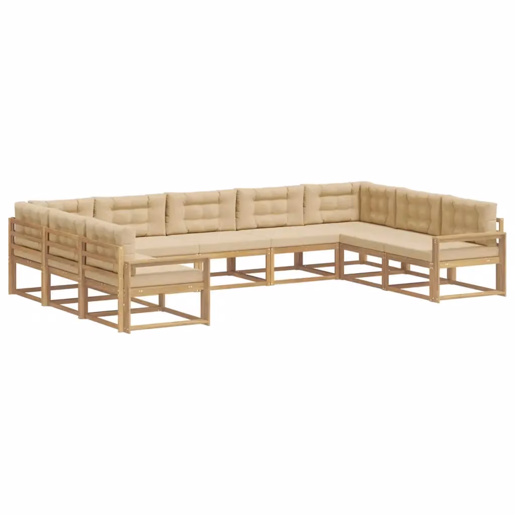 Set di divani da esterno a L vidaXL in legno di acacia con cuscini, Bianco e Beige – 2