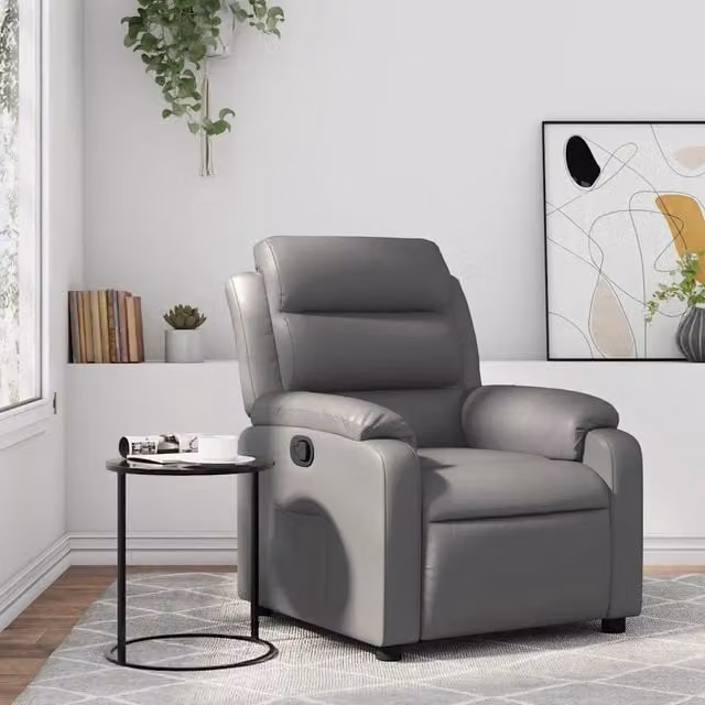 Poltrona Reclinabile Relax in Similpelle Grigia con Braccioli e Struttura in Metallo e Legno – 1