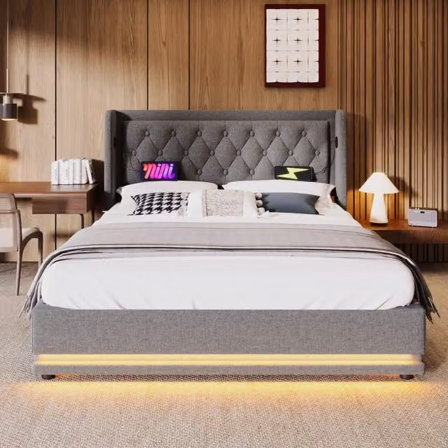 Letto Contenitore REDOM Grigio con USB e Illuminazione LED L/P/H: 160 x 200 x 48,72 cm