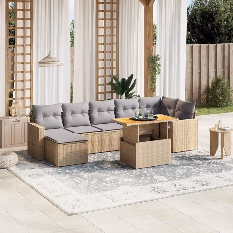 vidaXL Set Divano da Giardino a L 8 pz con Cuscini Beige e Grigio in Polyrattan e Acciaio