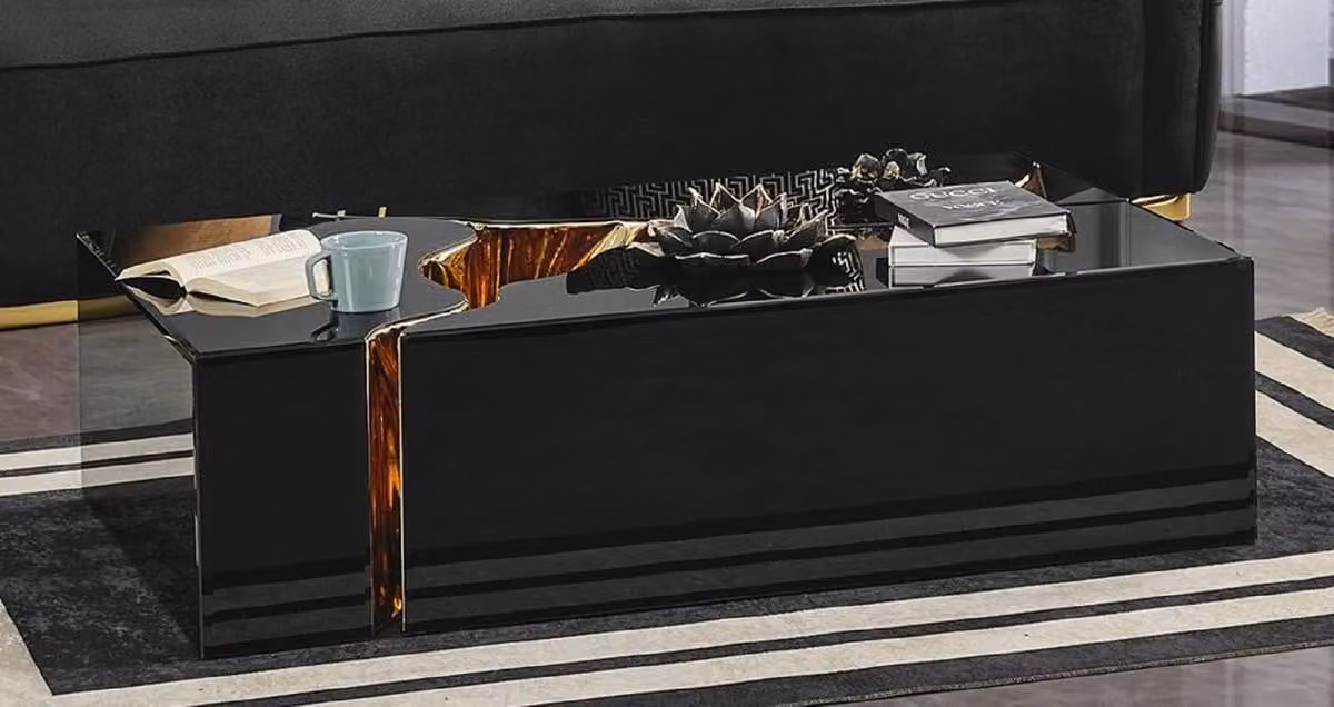 Tavolino Casa Padrino nero/oro 110 x 70 x h. 43 cm - Tavolo rettangolare da salotto - Mobili da salotto - Mobili - Arredamento - Arredamento da salotto