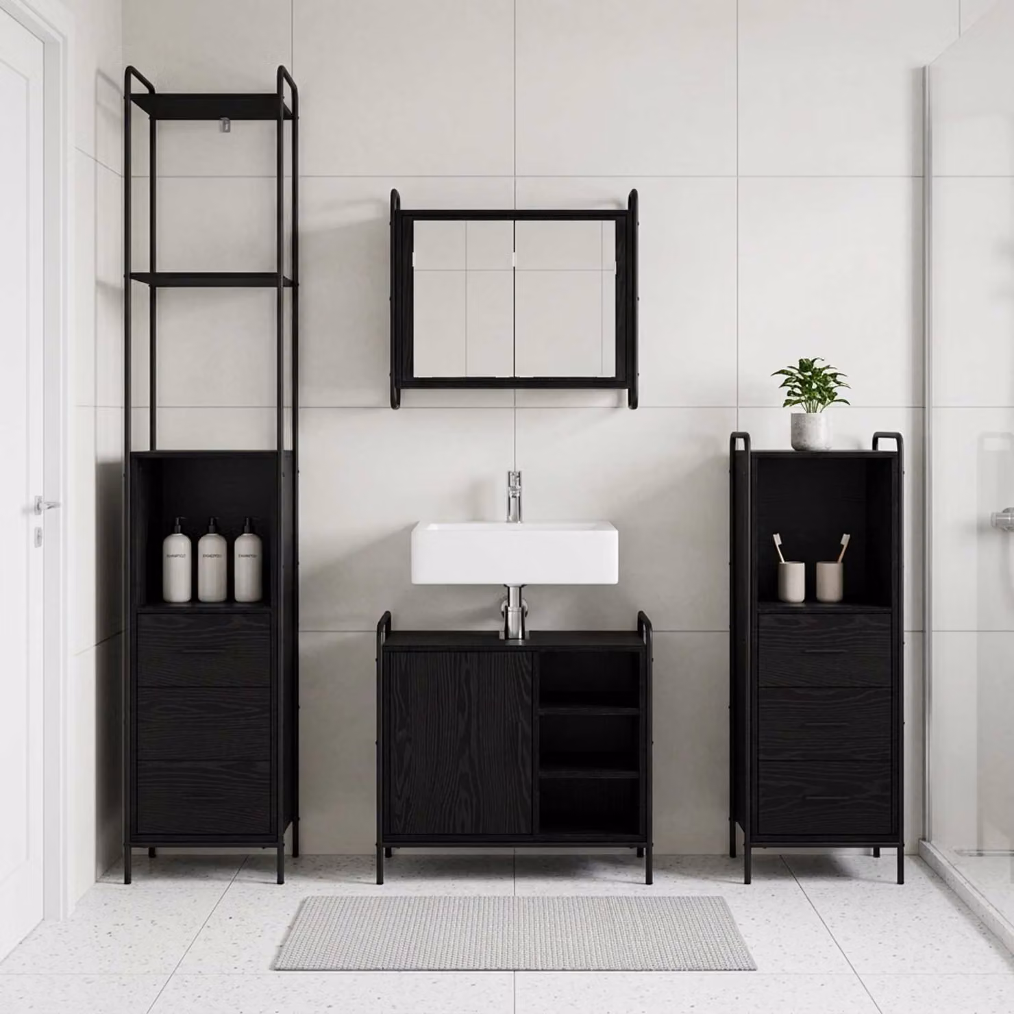 vidaXL Set di Armadi da Bagno 4 pz Rovere Nero 40 x 36 x 200,5 cm
