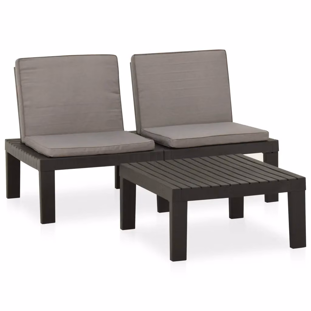 Set da giardino moderno vidaXL composto da divano a 2 posti e tavolino da caffè con cuscini in tessuto antracite e grigio – 2