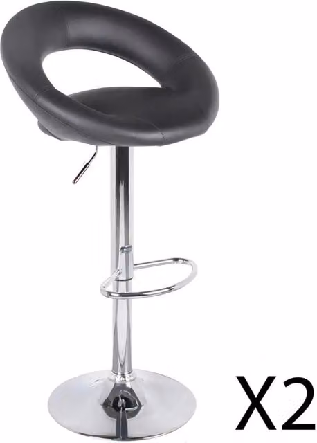 Set di 2 sgabelli da bar Meublorama regolabili in altezza da 77 a 97 cm con seduta in similpelle nera e base in metallo grigio, diametro seduta: 40 cm
