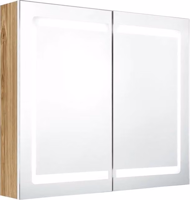 Armadietto Bagno | Armadio da bagno con Specchio e LED Bianco e Rovere 80x12x68 cm