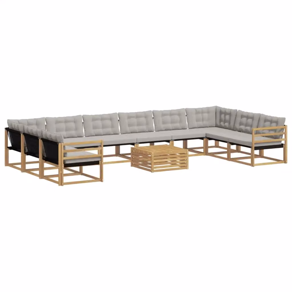 Set di divani da esterno vidaXL in legno di acacia, 11 pezzi, Bianco e Grigio – 2