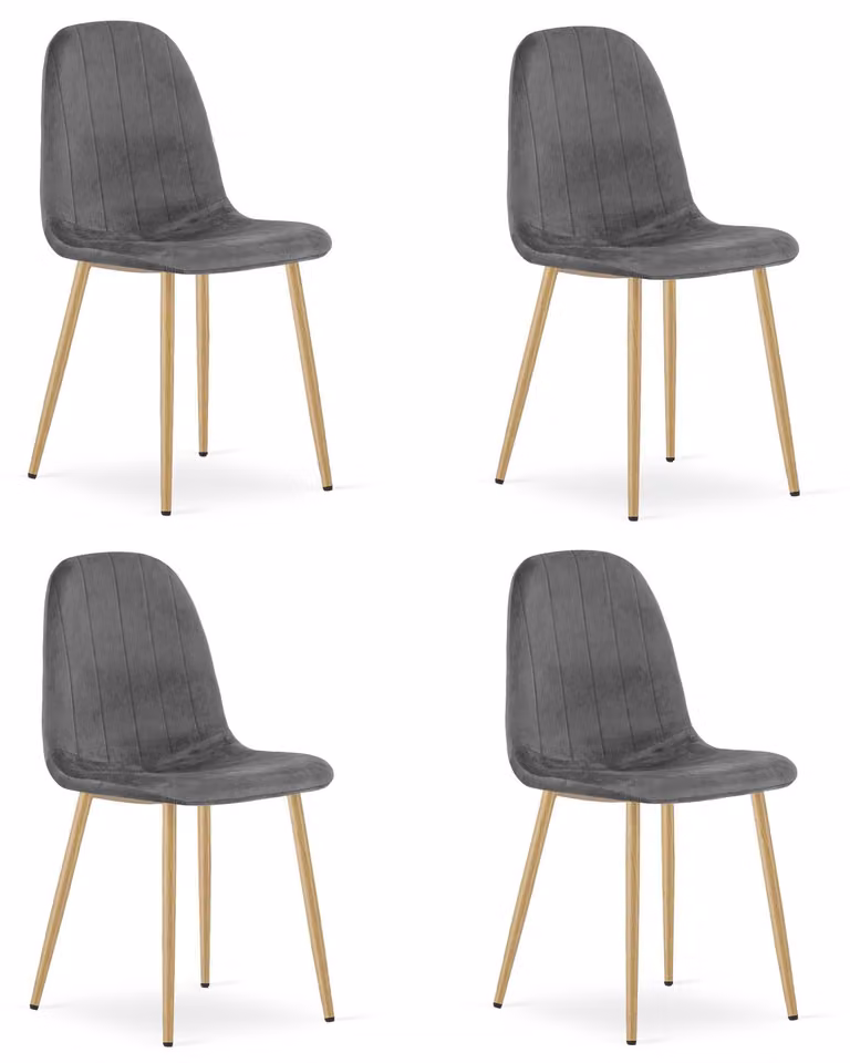 Sedia - Leobert - Padva - Velluto grigio scuro/gambe in rovere - 44,5 x 53 x 87 cm - Set da 4