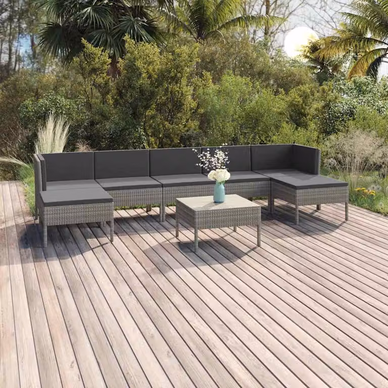 Set Divani da Giardino vidaXL 8 Pezzi a Forma di U in Polyrattan Grigio Antracite con Cuscini e Tavolino