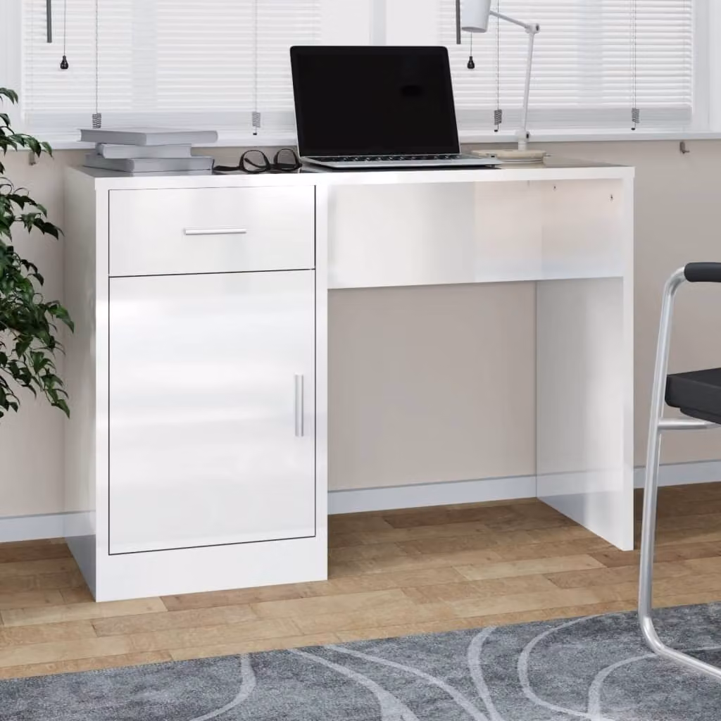 Maison Exclusive - Scrivania con spazio contenitivo, bianco lucido, 100x40x73 cm