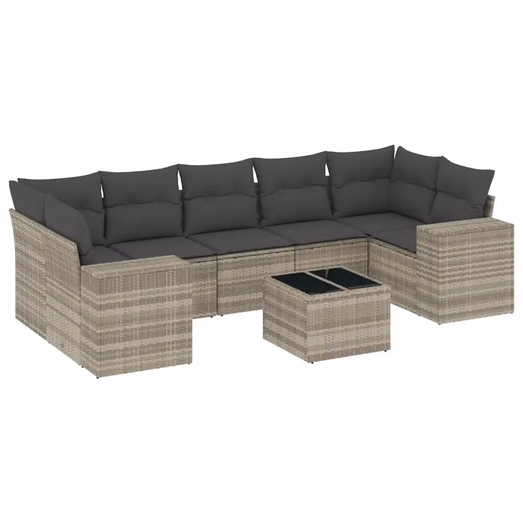 vidaXL Set Divano da Giardino a L con Cuscini Grigio Chiaro in Polyrattan e Metallo – 2