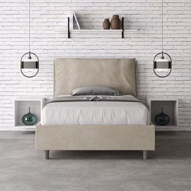 Letto una piazza e mezza Antea Large Ityhome con rete imbottita in microfibra colore sabbia L/P/H: 130 x 200 cm
