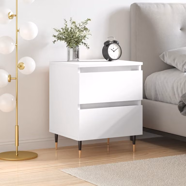 Comodino sospeso vidaXL Bianco in legno e metallo per camera da letto L 40 cm, P 35 cm, H 50 cm