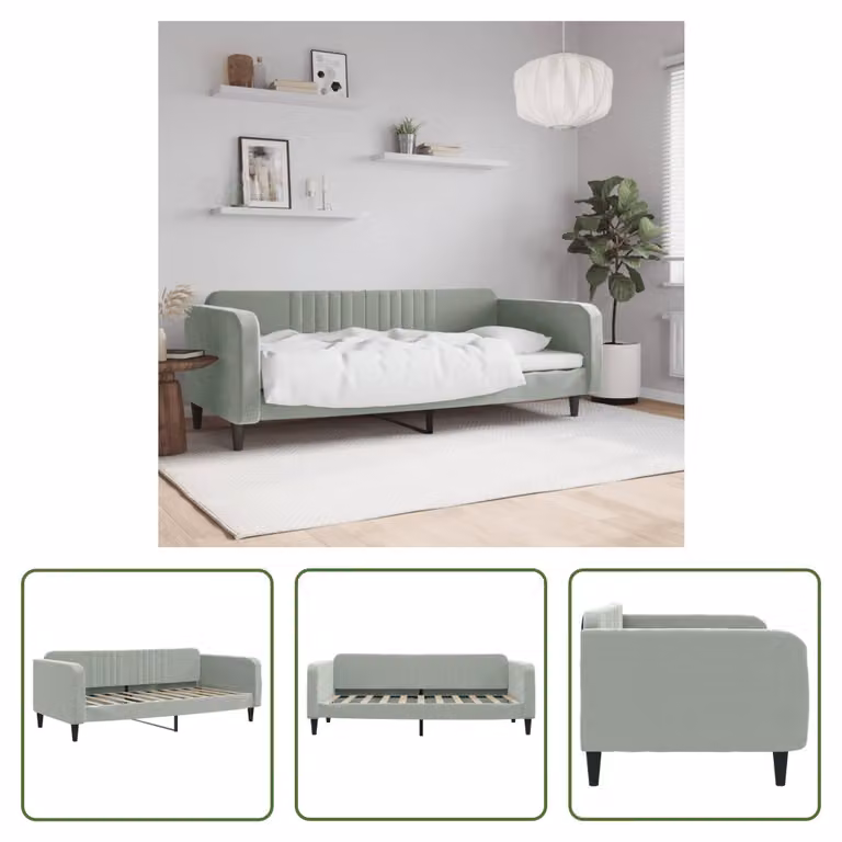 The Living Store Daybed Grigio chiaro 90x190 cm Velluto