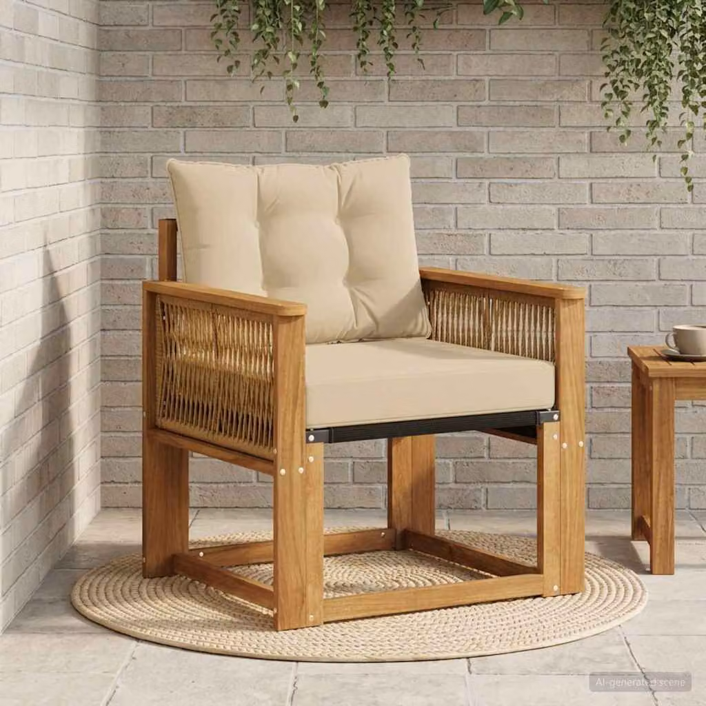 vidaXL Divano centrale da esterno moderno in legno di acacia massello con cuscini beige e marroni