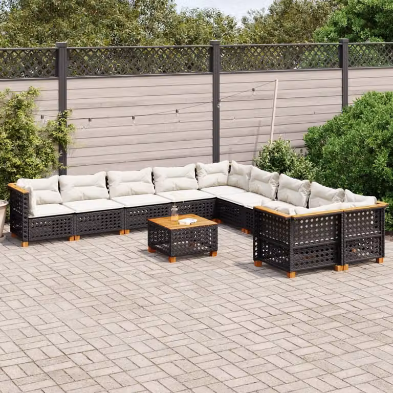 Maison Exclusive - Set da giardino 11 pezzi con cuscini in poly rattan nero