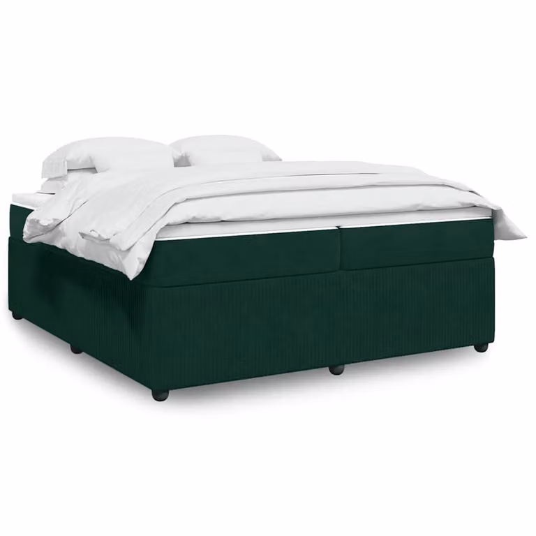 vidaXL Giroletto a Molle con Materasso Ibrido in Velluto Verde Scuro e Bianco L/P: 200 x 200 cm