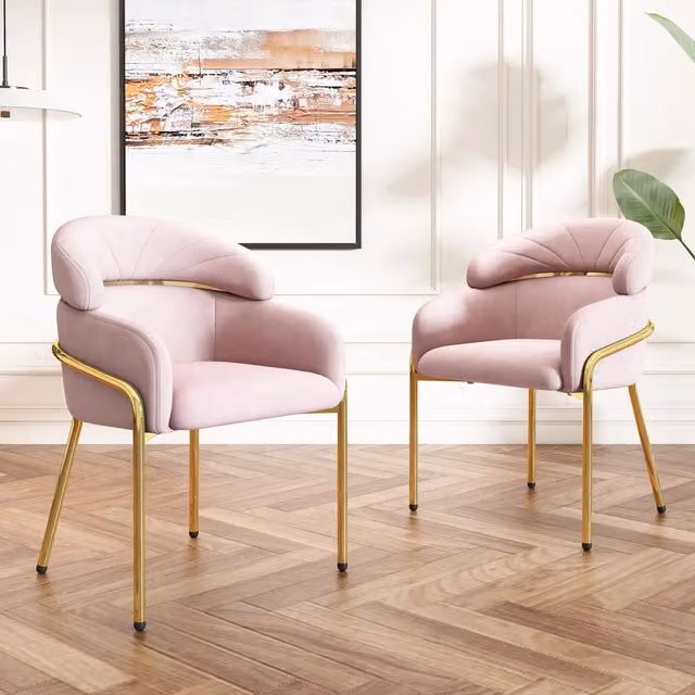 Chaise da pranzo in velluto con gambe in metallo design elegante moderno per soggiorno e camera da letto rosa