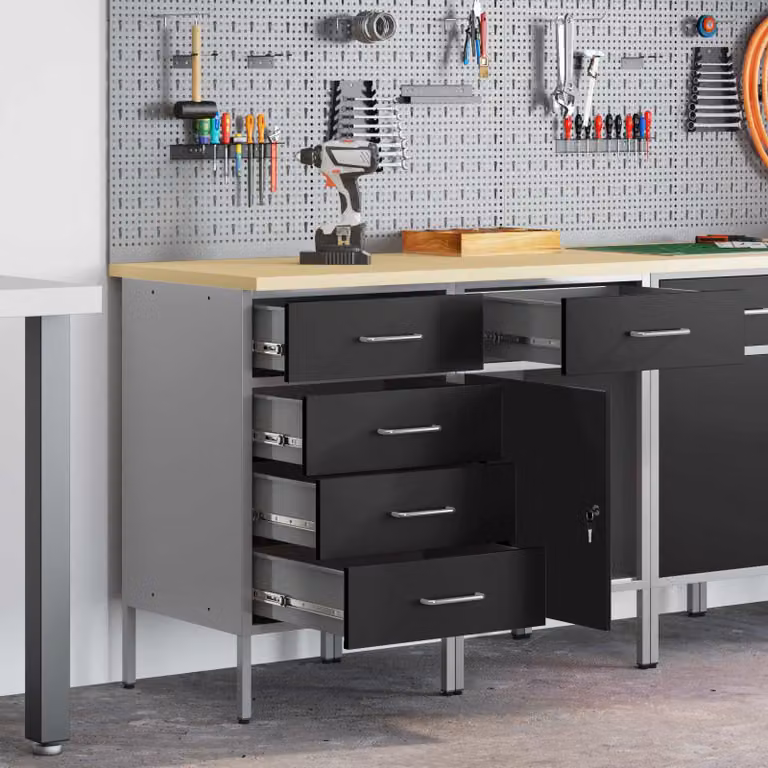Set di 2 carrelli da lavoro mobili vidaXL in acciaio, Nero e Grigio, L 100 x P 55 x H 85 cm