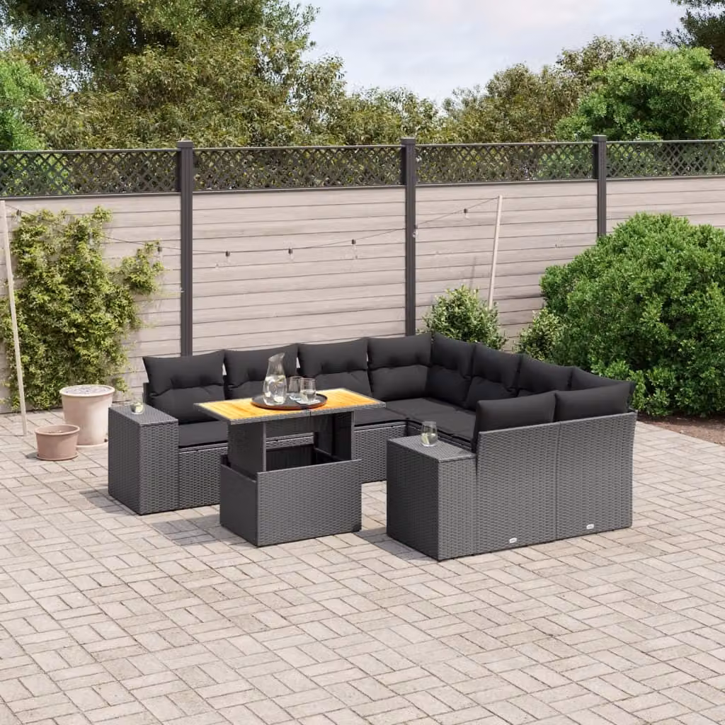 Maison Exclusive - Set Divani da Giardino 9 pz con Cuscini Nero in Polyrattan