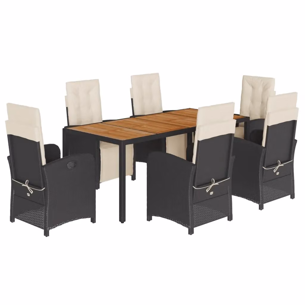 Set da pranzo da giardino vidaXL in polyrattan nero con cuscini e tavolo in legno di acacia per 7 persone – 2