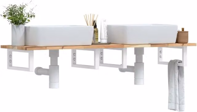 Ripiano a parete per lavabo vidaXL in legno di acacia e metallo bianco