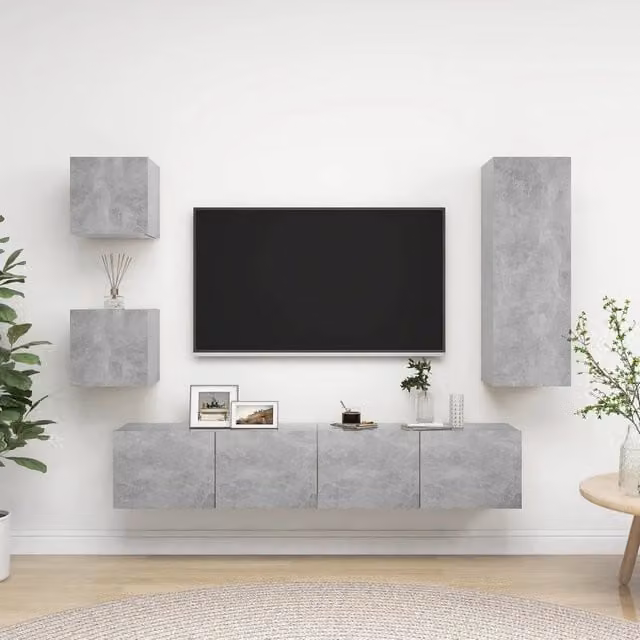 Set di Mobili Porta TV 5 pz-Set di 5 Credenza per TV Grigio Cemento in Legno Multistrato 244827