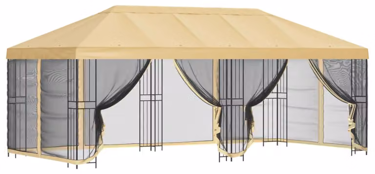 Gazebo con pareti laterali 6 x 3 m Crema Poliestere e Acciaio