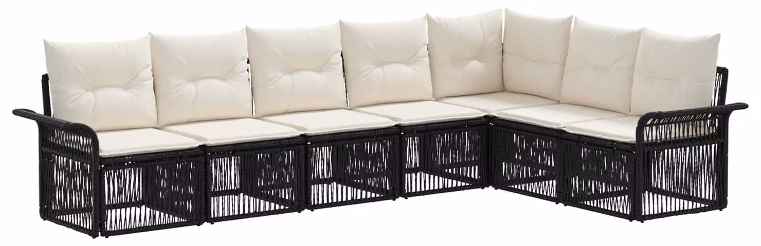 Set da giardino composto da 7 pezzi, colore nero, realizzato in rattan sintetico