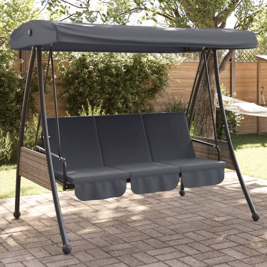 vidaXL Panca Dondolo da Giardino con Tettoia Regolabile e Cuscini, Convertibile in Letto, Acciaio Verniciato Grigio