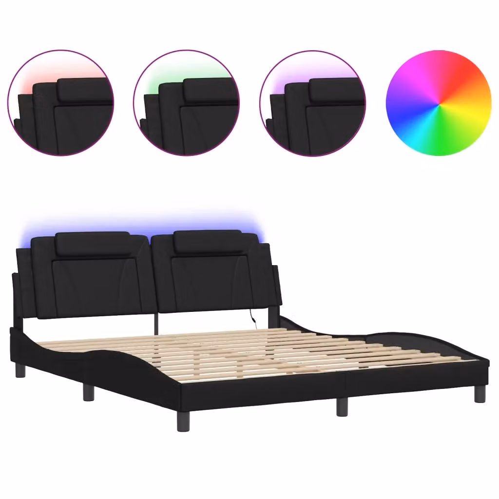 Letto contenitore Viana vidaXL con LED e porte USB, colore nero, L 180 x P 200 cm – 2