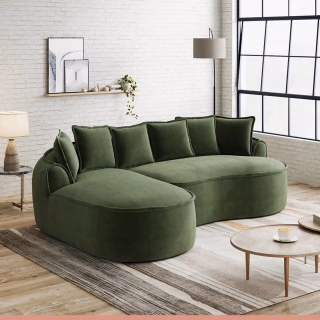 Divano Angolare Modulare con Chaise Longue ¨C Xylo ¨C Tessuto Chenille, Verde, Cuscini