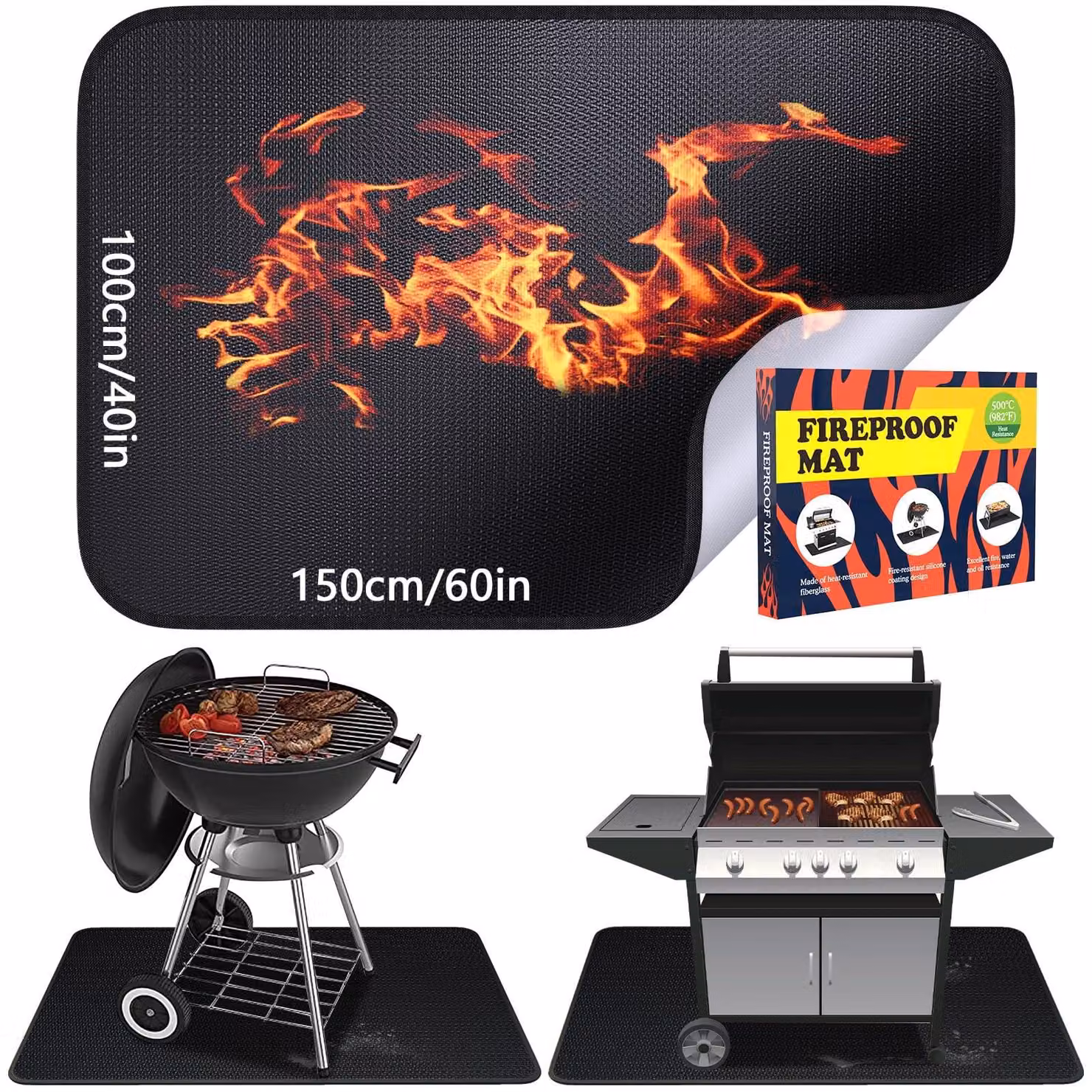 Omgoods - Rivestimento refrattario 100x150 cm - Tappetino resistente al calore per uso esterno