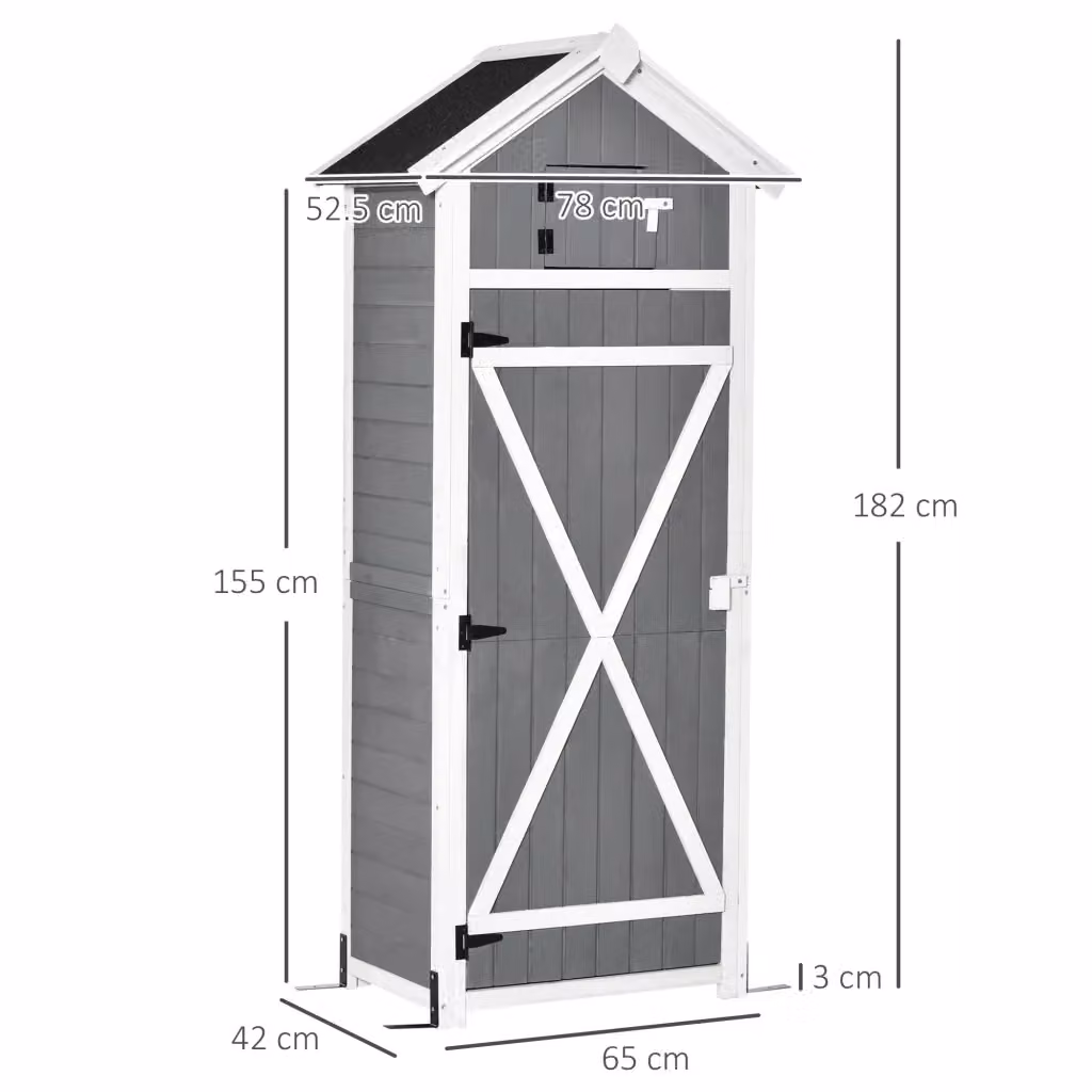 Armadio da giardino WISHDOR in legno con tavolino ribaltabile e serratura, grigio scuro, L: 78 cm, P: 52,5 cm, H: 182 cm – 2