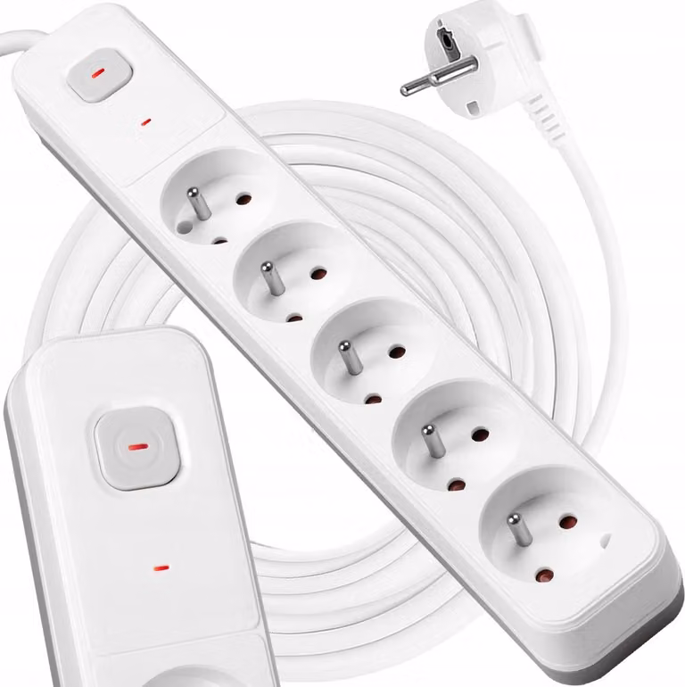 striscia di prese a 5 vie con protezione da sovratensione 5m interruttore bianco-grigio VA0417-5 Vayox