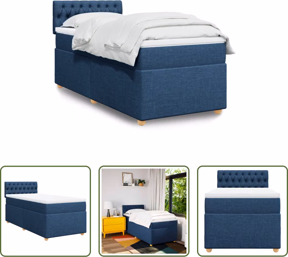 The Living Store Letto a molle con materasso blu 90x190 cm in tessuto