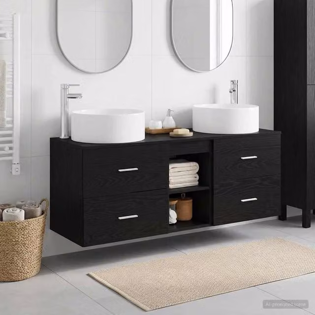 Set di mobili per il bagno 3 pz Nero 129 x 44,5 x 80 cm 3405948