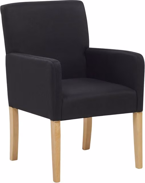 Sedia da pranzo Beliani moderna con braccioli, rivestimento in tessuto nero e gambe in legno di gomma oliato – 1