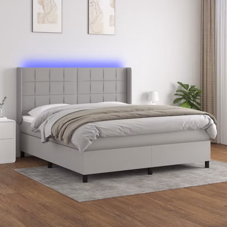 Letto a molle con illuminazione LED e porta USB vidaXL in tessuto grigio o bianco, L/P: 180 x 200 cm