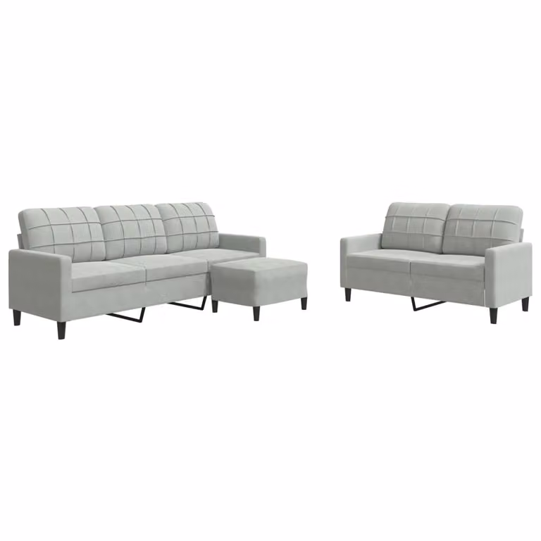 Set di Divani 3 pz con Cuscini Grigio Chiaro in Velluto