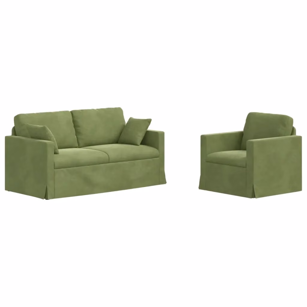 Set di 2 divani vidaXL in velluto verde con struttura in metallo e cuscini inclusi L: 158 cm, P: 78 cm, H: 80 cm – 2